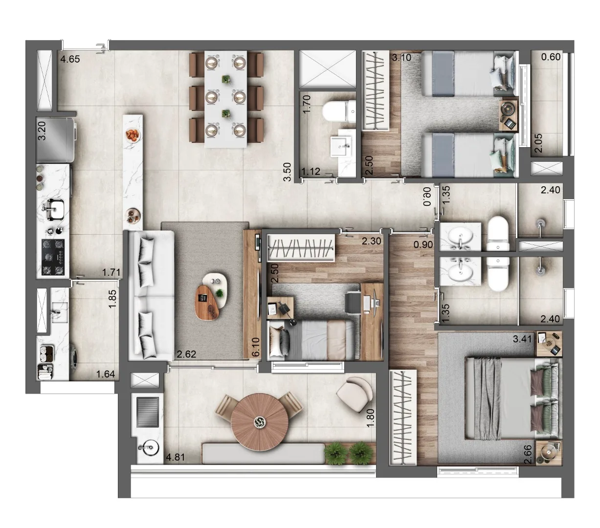 Planta do Autoral Moema em Moema — 3 dormitórios, 85 m²