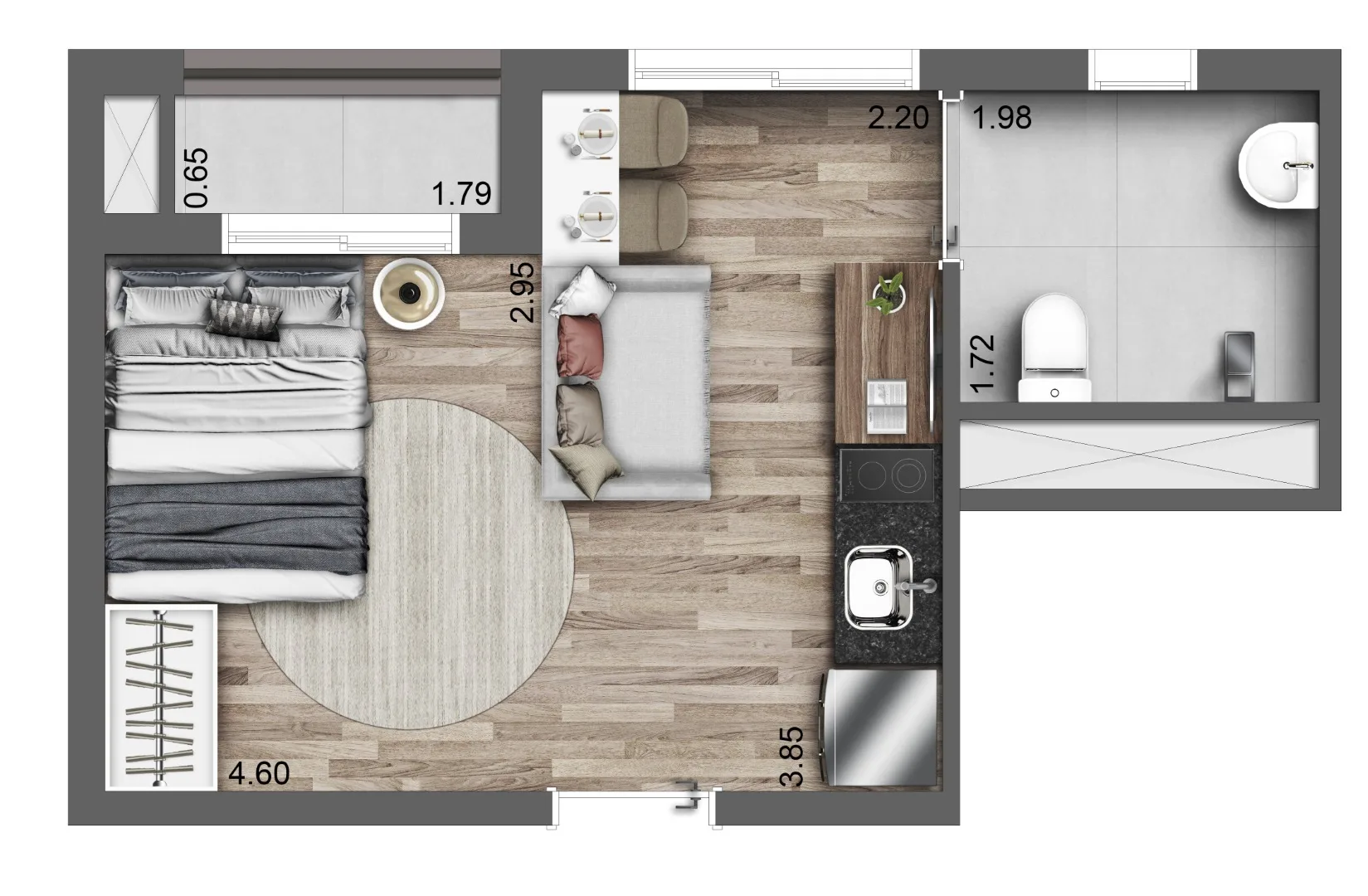 Planta do Autoral Moema Studios em Moema — 1 dormitório – 24 m² Studio