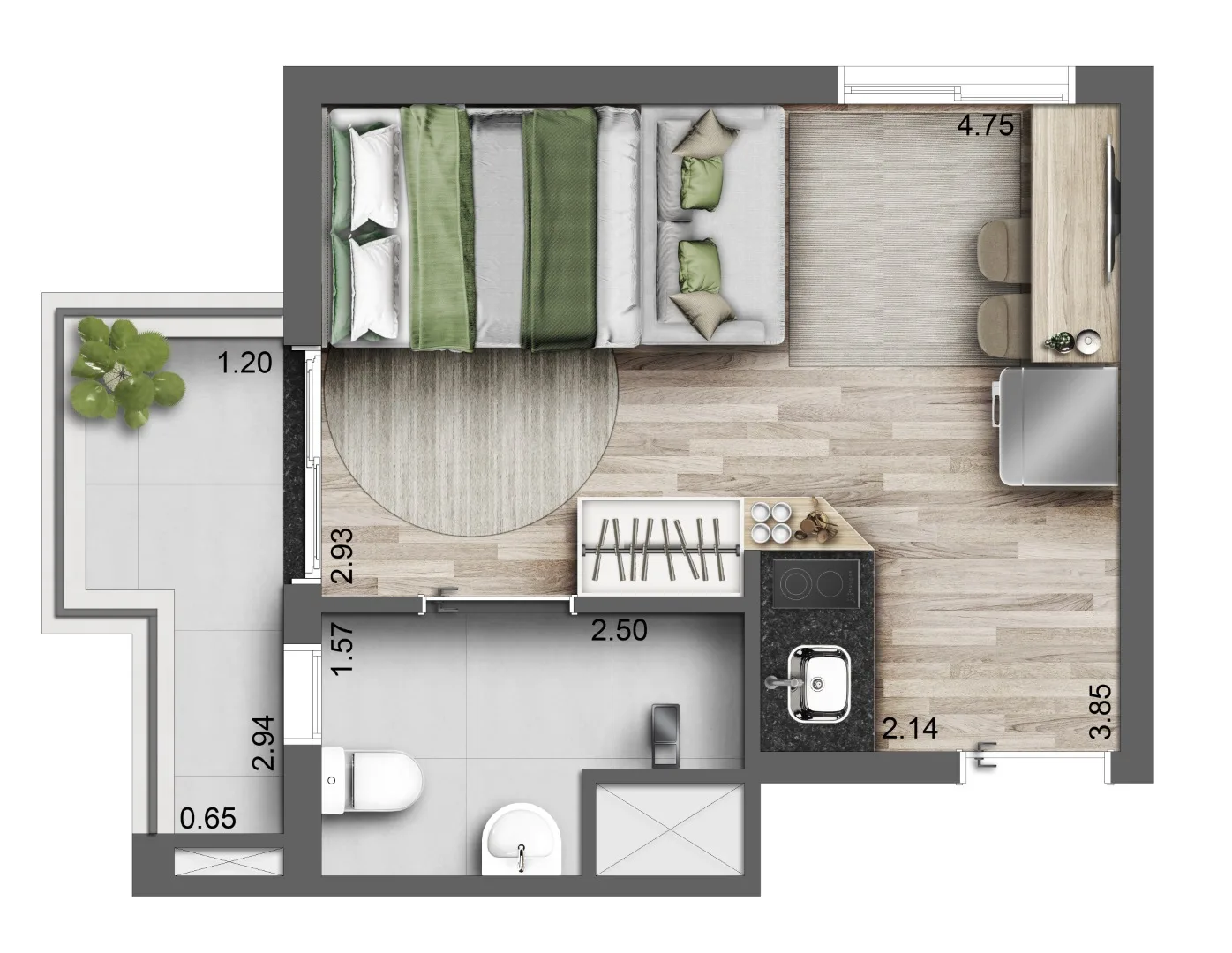 Planta do Autoral Moema Studios em Moema — 1 dormitório – 26 m² Studio