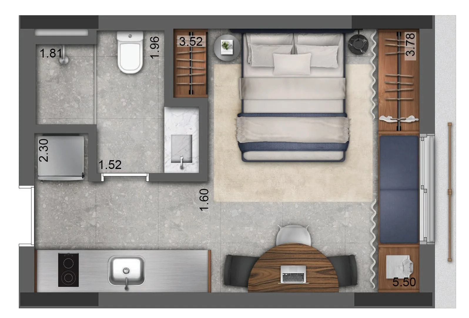 Planta do AYYA Jardins em Jardim Paulista — 1 dormitório – 24 m² Studio