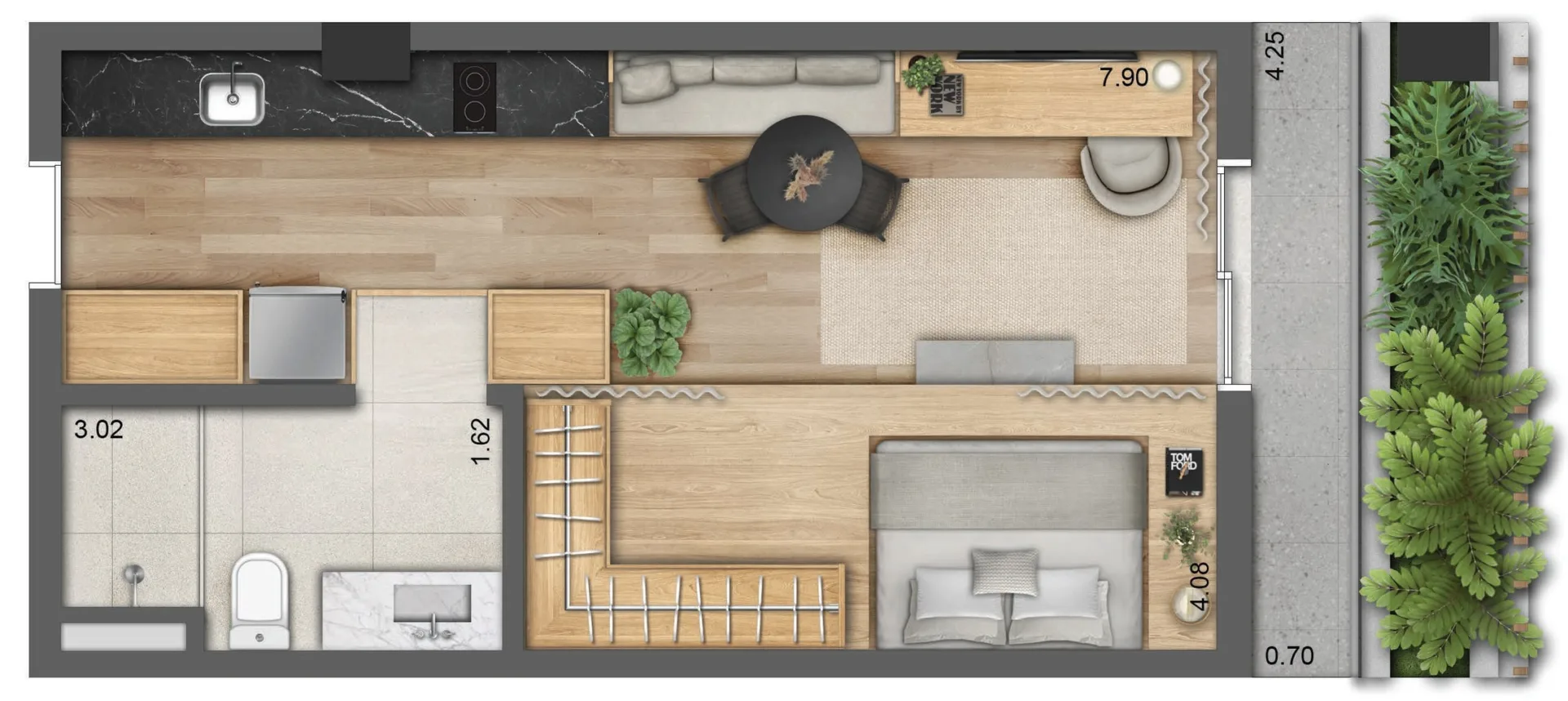 Planta do AYYA Jardins em Jardim Paulista — 1 dormitório – 43 m² Studio