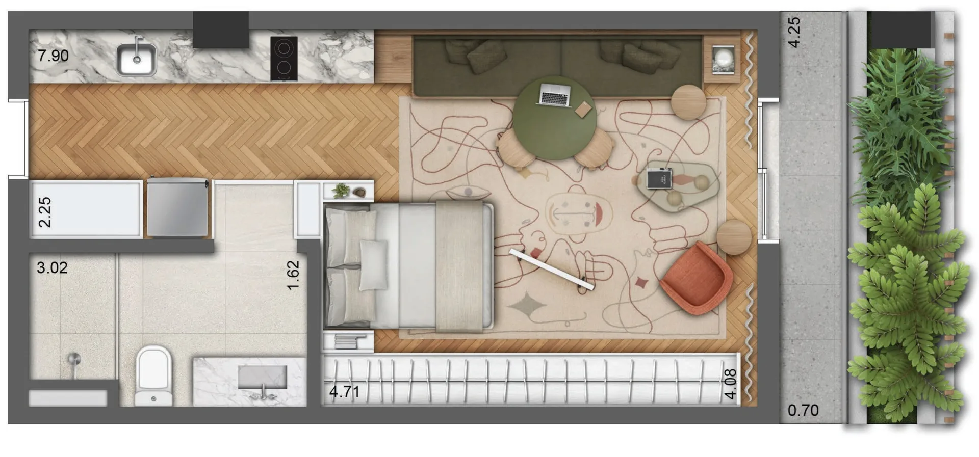Planta do AYYA Jardins em Jardim Paulista — 1 dormitório – 43 m² Studio