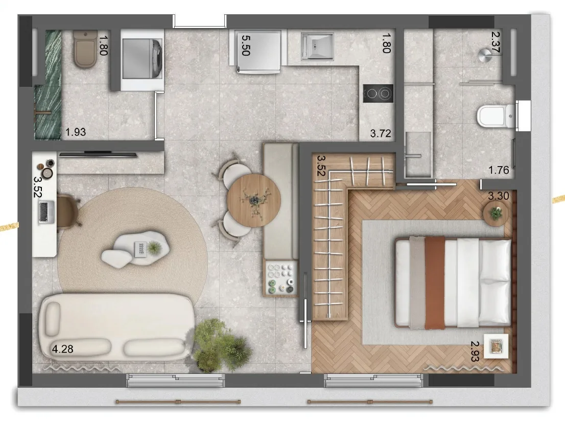 Planta do AYYA Jardins em Jardim Paulista — 1 dormitório – 48 m²