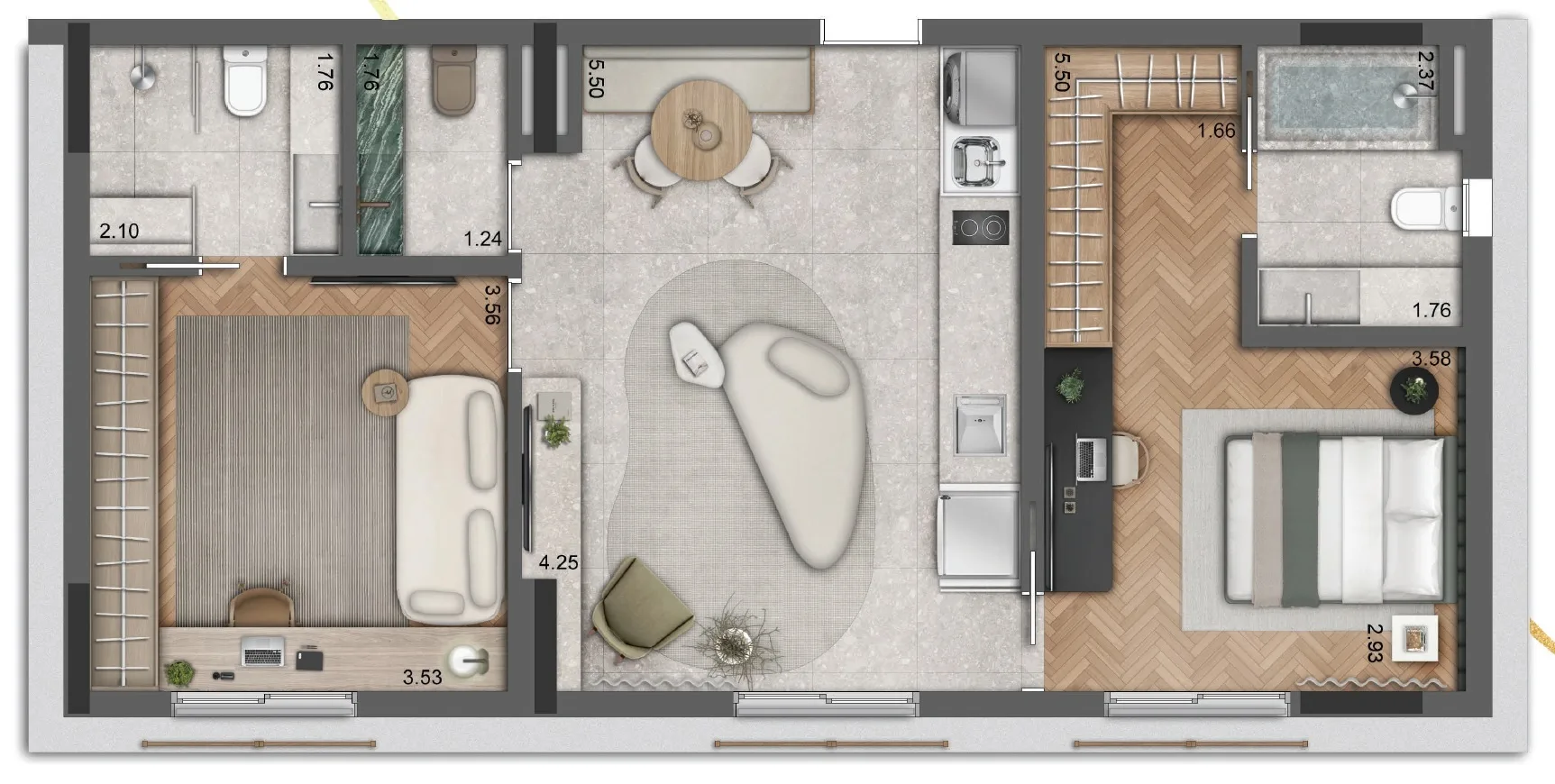 Planta do AYYA Jardins em Jardim Paulista — 2 dormitórios – 72 m²