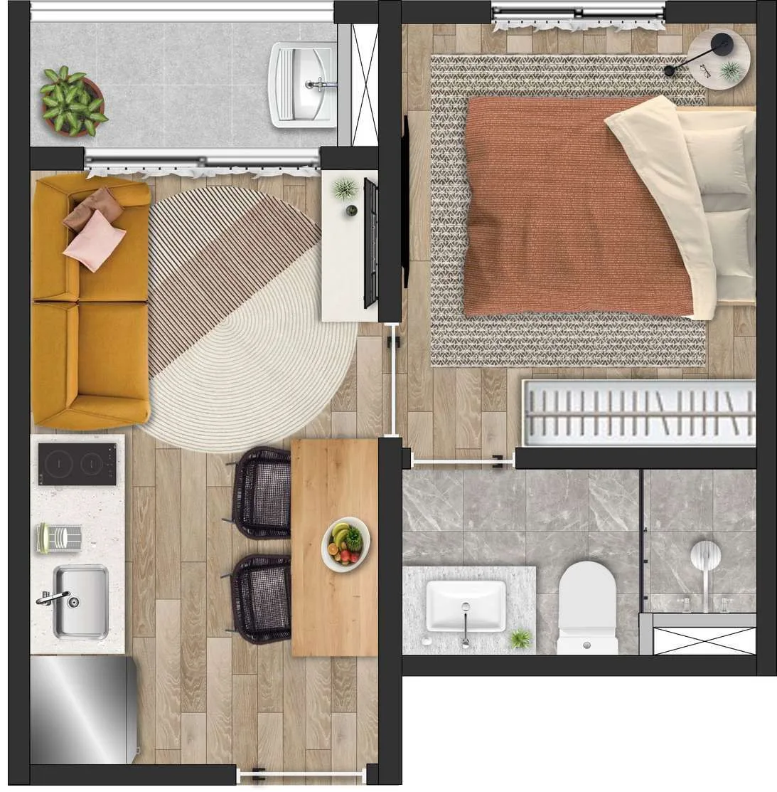 Planta do B.Connect Perdizes em Perdizes — 1 dormitório – 25,55 m²
