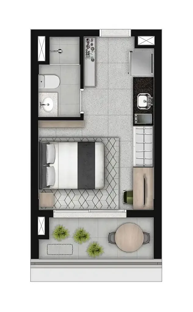 Planta do Barô Higienópolis by You em Higienópolis — studio de 24,14 m²