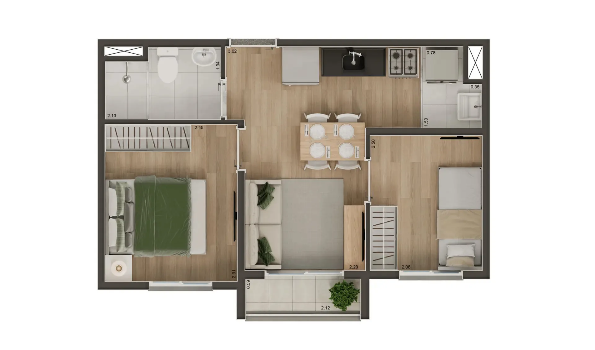 Planta do Beat Jardim Botânico em Ipiranga — 2 dormitórios, 34 m²