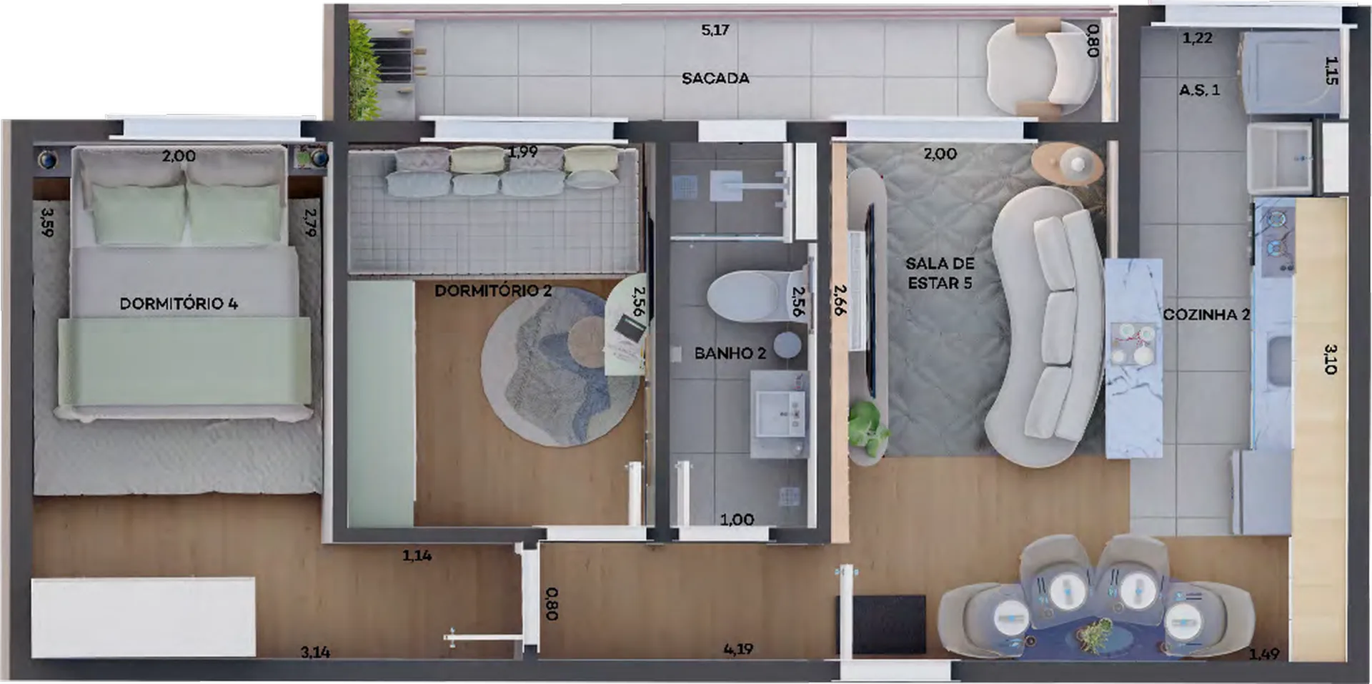Planta do Belvedere Liberdade em Liberdade — 2 dormitórios – 41 m²