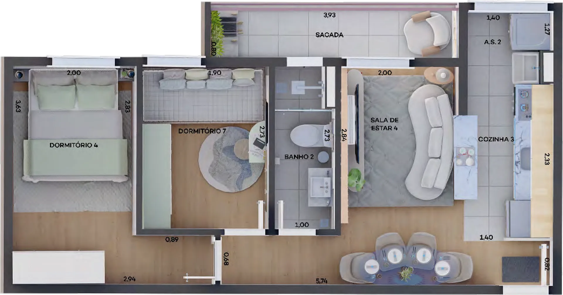 Planta do Belvedere Liberdade em Liberdade — 2 dormitórios – 41 m²