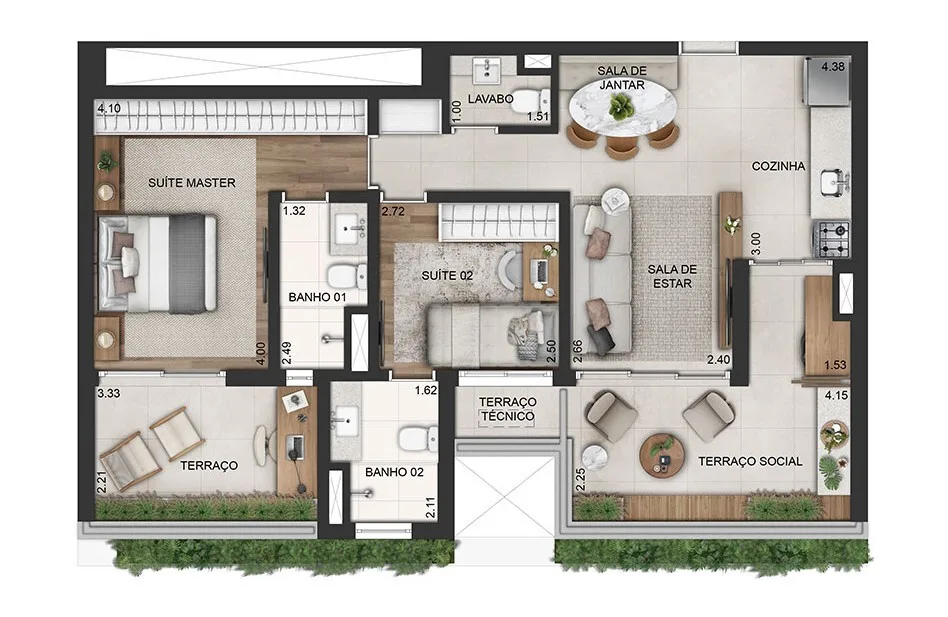 Planta do Bem Moema em Moema — 2 dormitórios, 80 m²