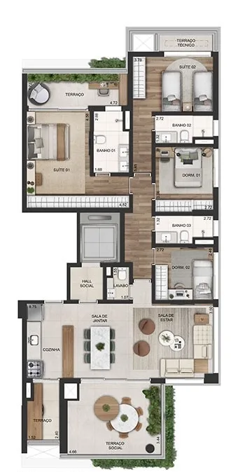 Planta do Bem Moema em Moema — 4 dormitórios, 148 m²