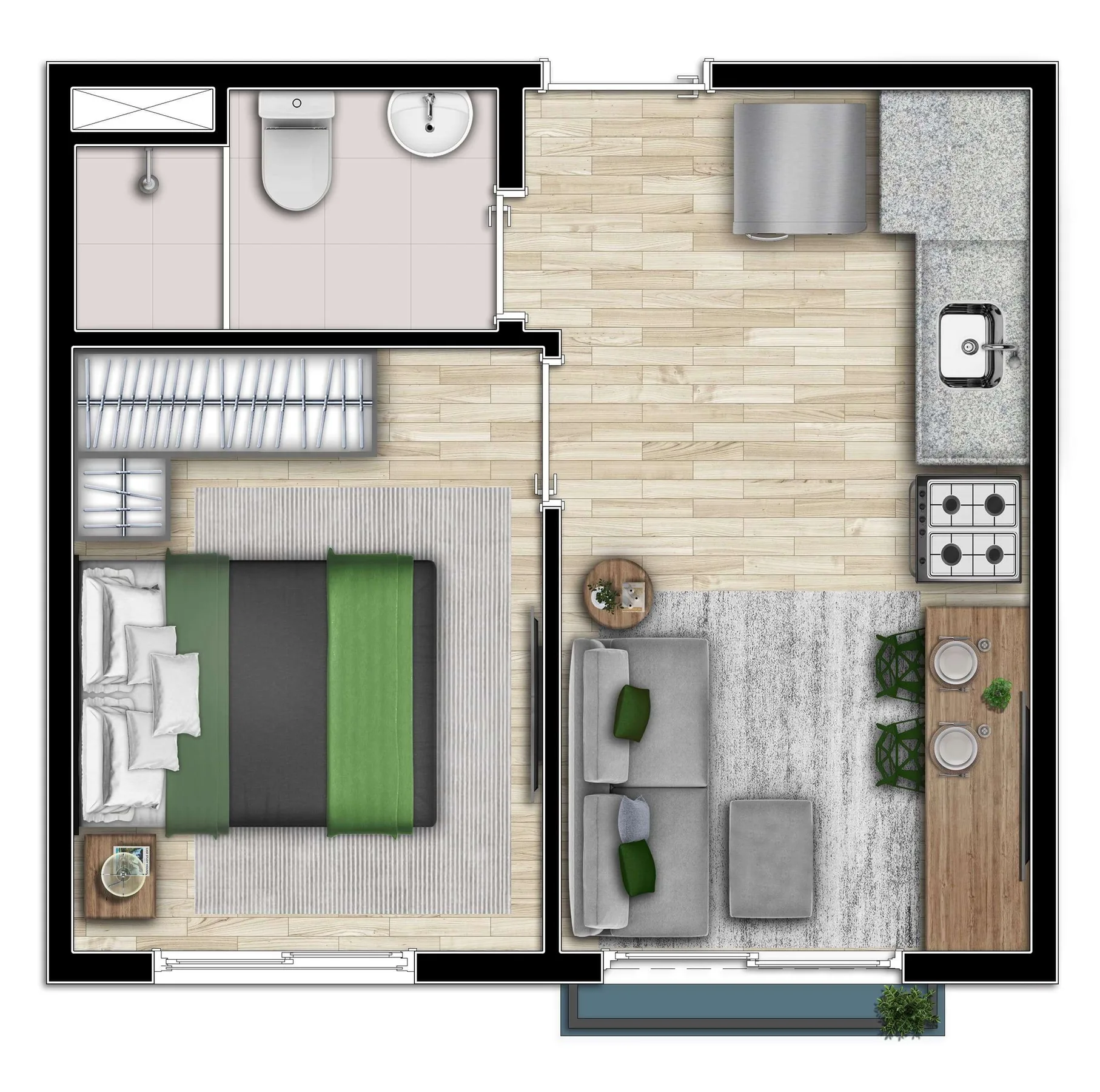 Planta do Bem Viver Albuquerque Lins em Santa Cecília — 1 dormitório, 24,44 m²