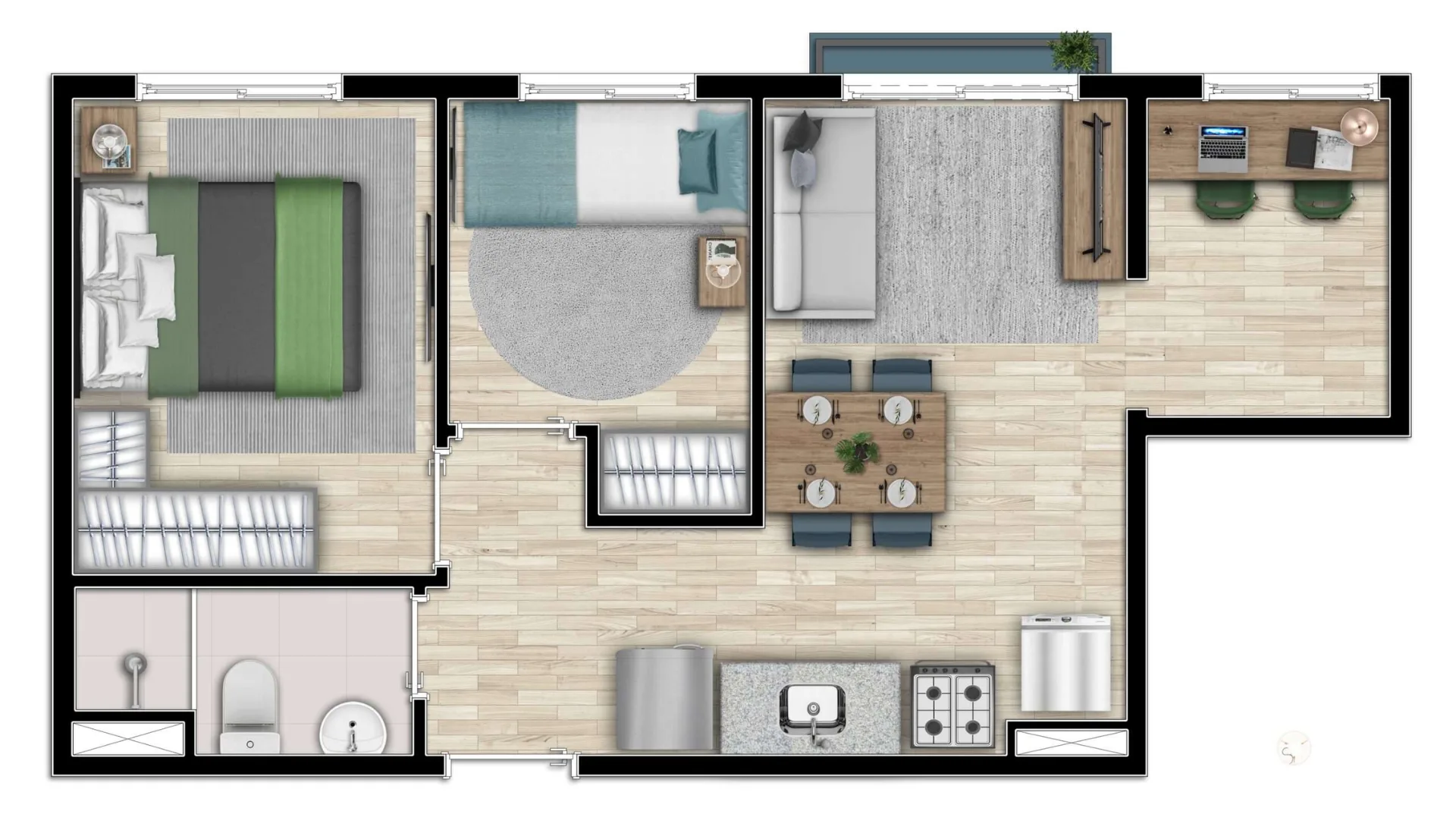 Planta do Bem Viver Albuquerque Lins em Santa Cecília — 2 dormitórios, 37,83 m²