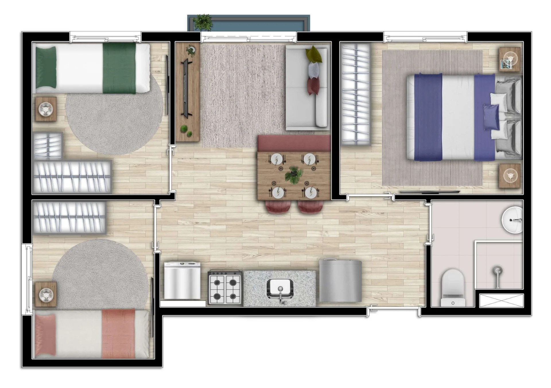 Planta do Bem Viver Albuquerque Lins em Santa Cecília — 3 dormitórios, 40,60 m²