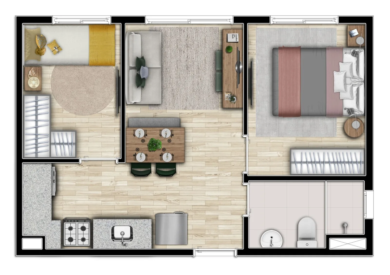 Planta do Bem Viver Sousa Lima em Barra Funda — 2 dormitórios – 34,98 m²