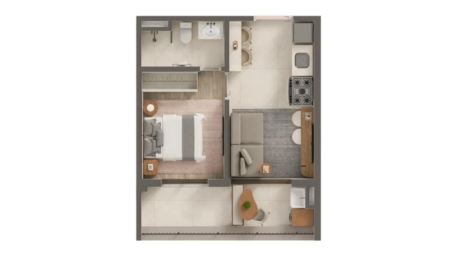 Planta do Berti 55 em Saúde — 1 dormitório, 35 m²