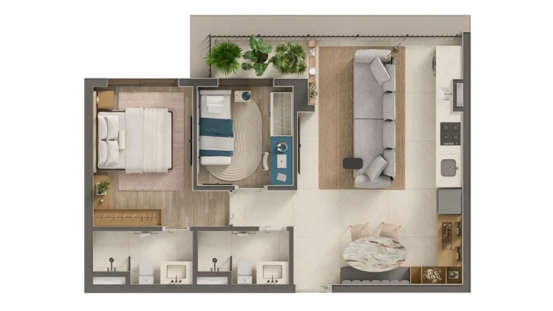 Planta do Berti 55 em Saúde — 2 dormitórios, 60,74 m²