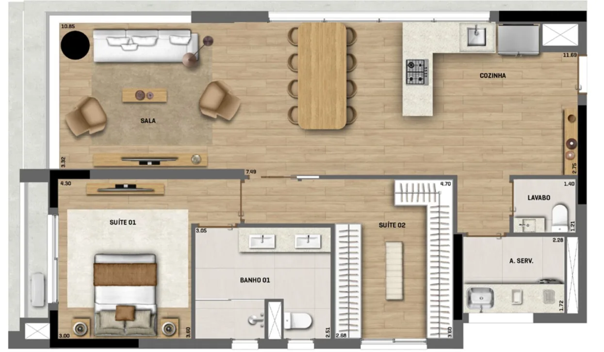 Planta do Blend 468 em Jardins — Planta 93 - opção 1 suíte