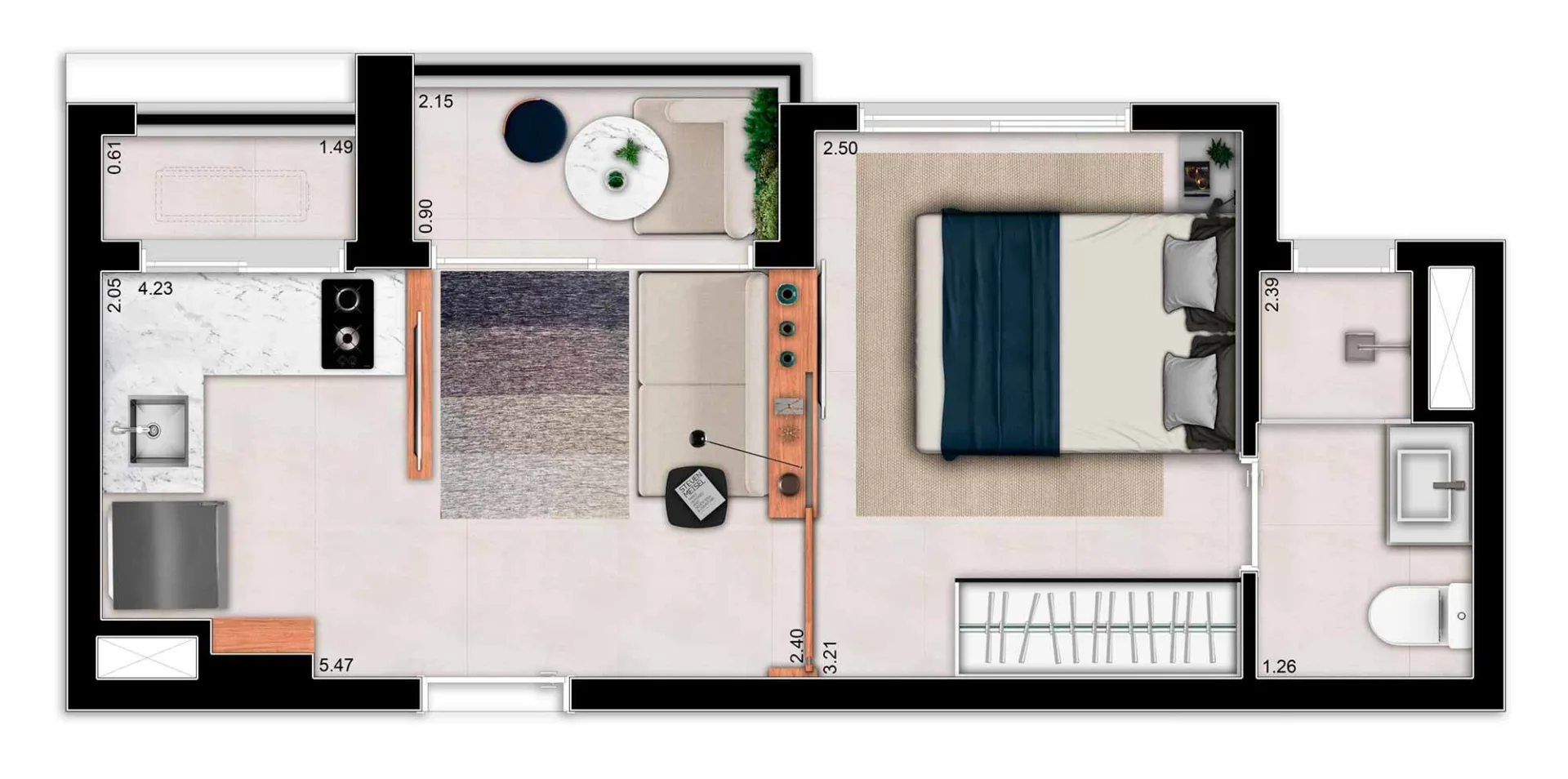 Planta do Blend Santa Cecília em Santa Cecília — 1 dormitório – 29 m²
