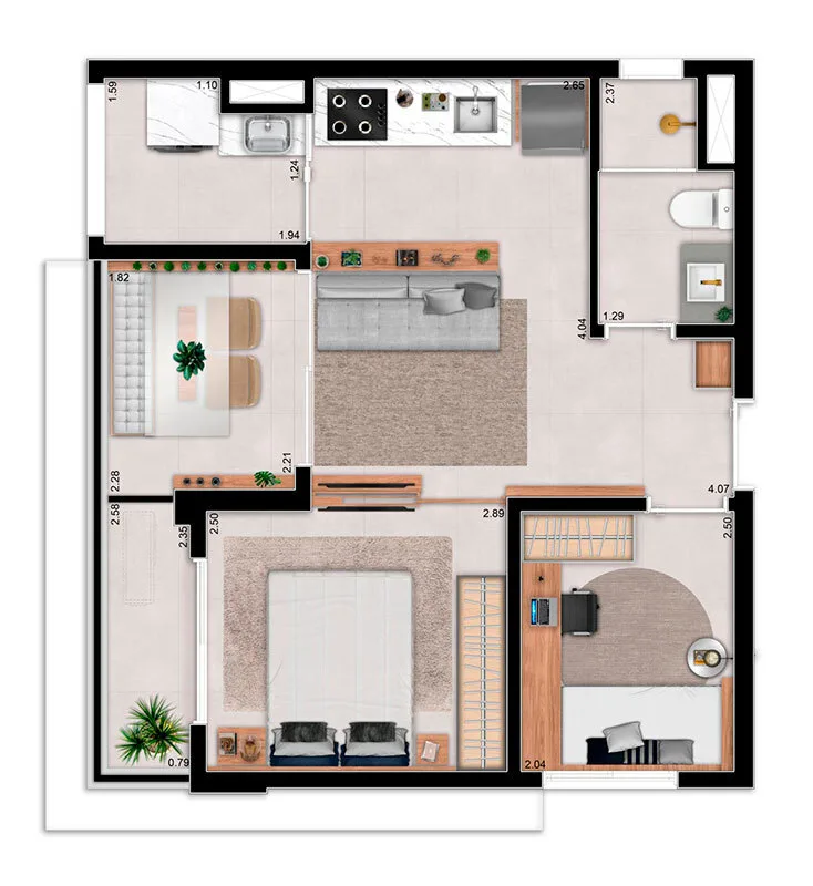 Planta do Blend Santa Cecília em Santa Cecília — 2 dormitórios – 44 m²