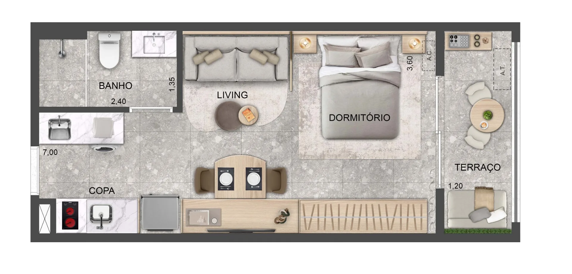 Planta do Blue Residences em Butantã — studio de 33 m²