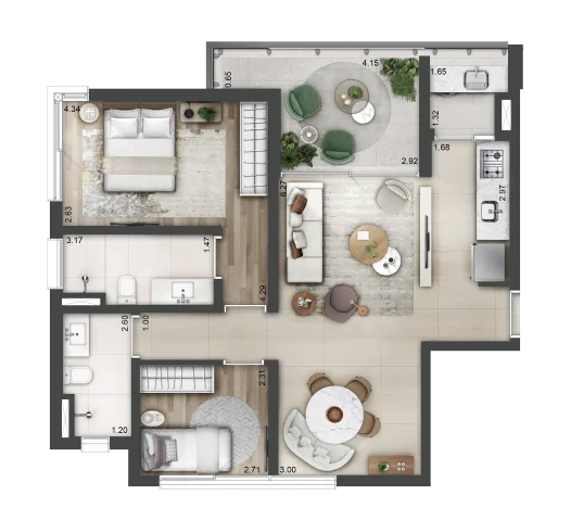 Planta do Blues Perdizes em Sumaré — 3 dormitórios – 81 m²