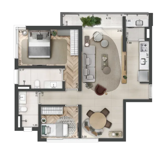 Planta do Blues Perdizes em Sumaré — 2 dormitórios – 81 m²
