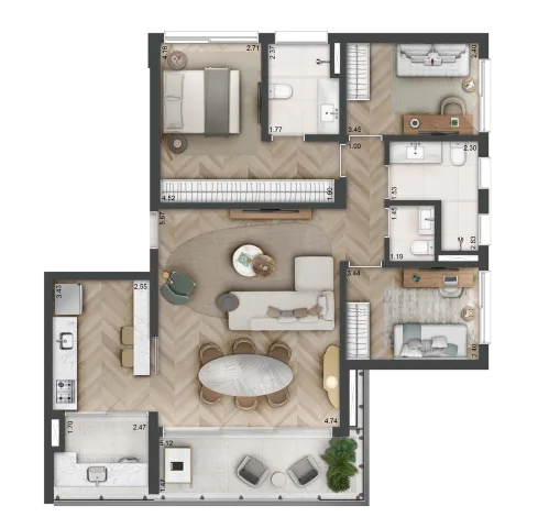 Planta do Blues Perdizes em Sumaré — 3 dormitórios – 111 m²