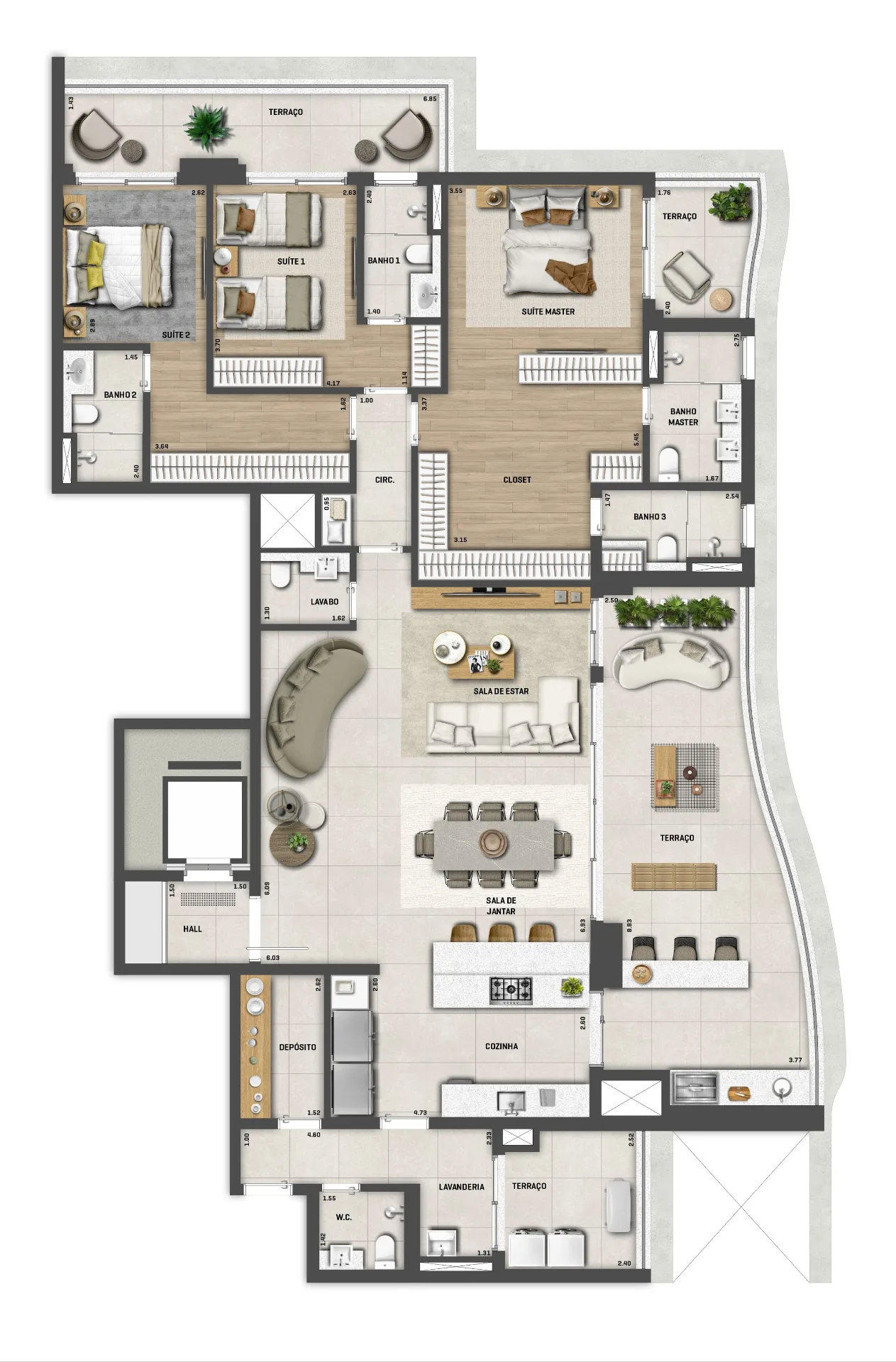 Planta do Bosque Cerejeiras em Água Branca — 3 dormitórios, 222,06 m² (opção)