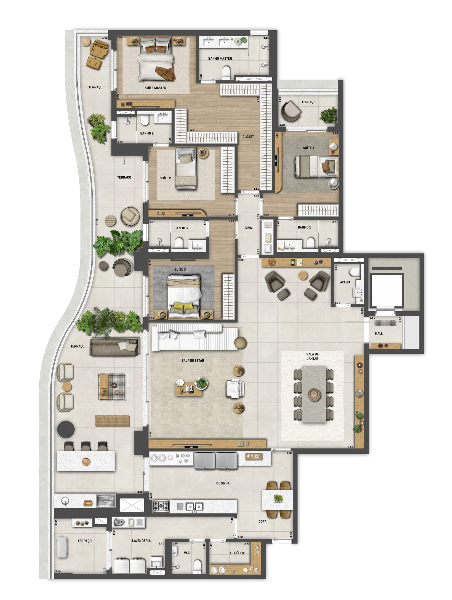 Planta do Bosque Cerejeiras em Água Branca — 4 dormitórios, 293,02 m²