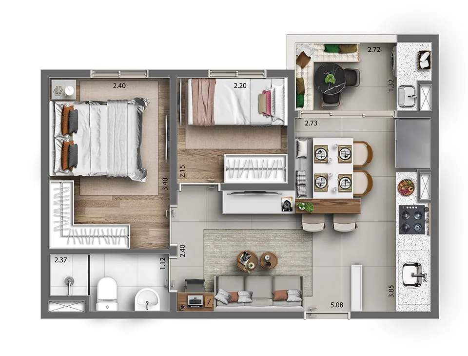 Planta do Bosque Club Itaquera em Itaquera — 2 dorm. 40,27 m²