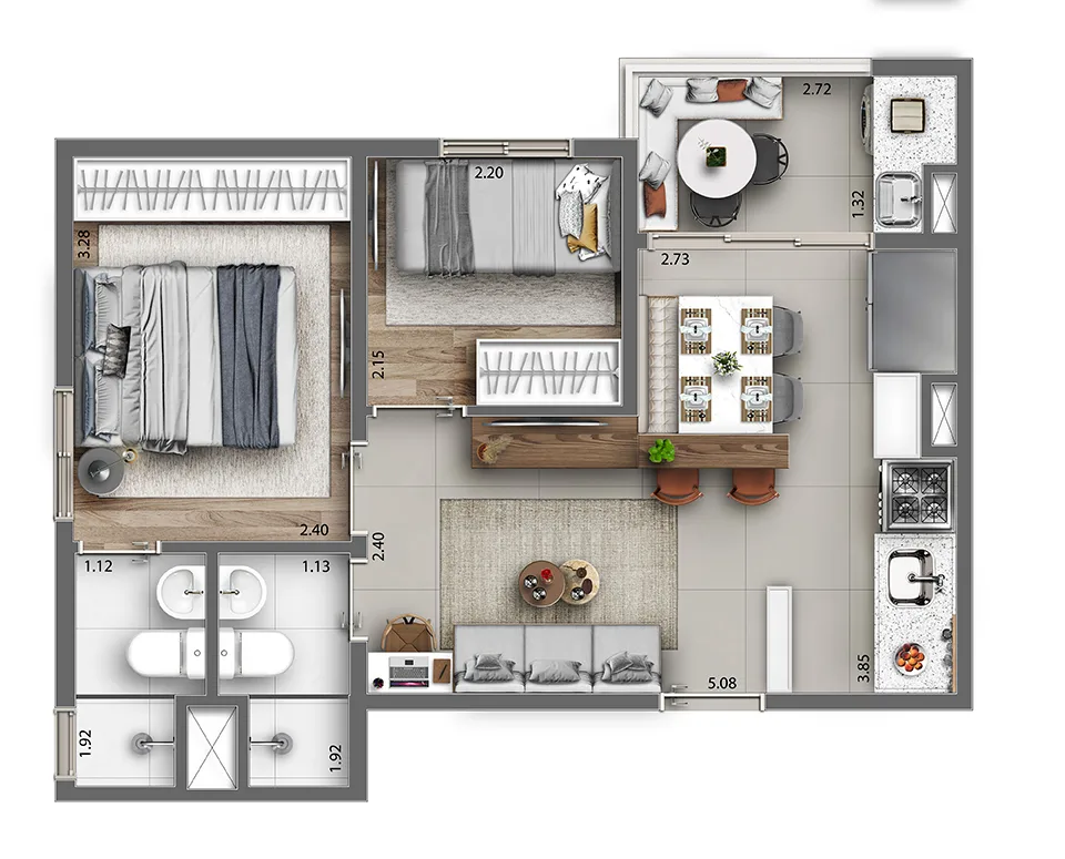 Planta do Bosque Club Itaquera em Itaquera — 2 dorm. 42,32 m²