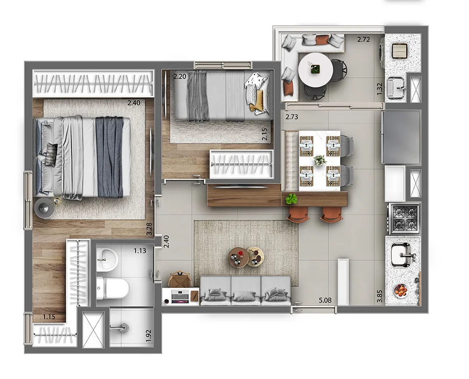 Planta do Bosque Club Itaquera em Itaquera — 2 dorm. 42,32 m² opção