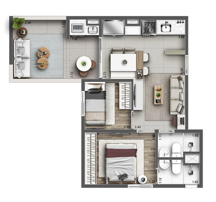 Planta do Bosque Club Itaquera em Itaquera — 2 dorm. 49,68 m² garden