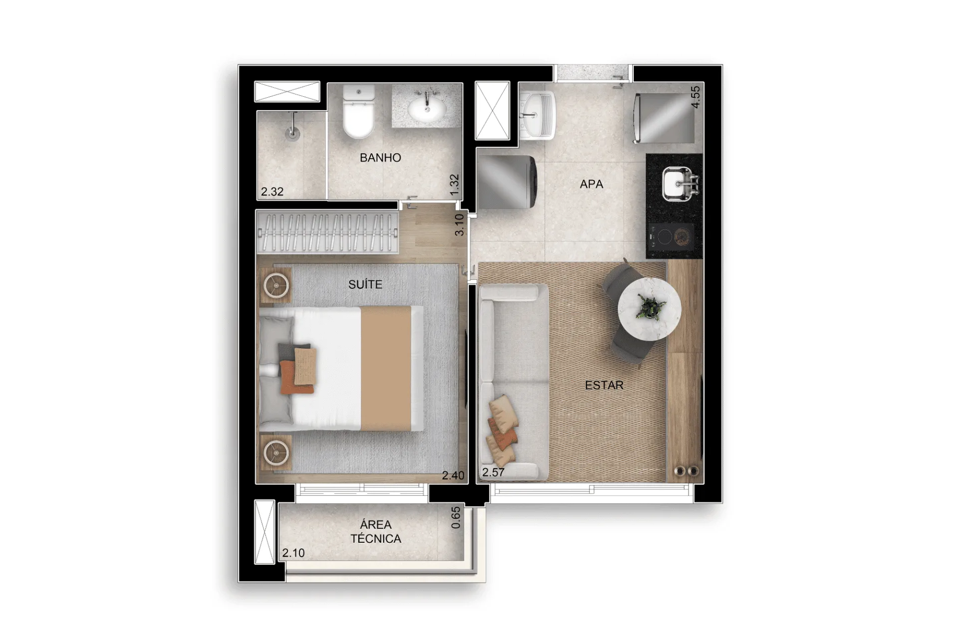 Planta do Bosque Santa Cruz by Diálogo Home Spaces em Alto do Ipiranga — 1 dormitório – 29 m²