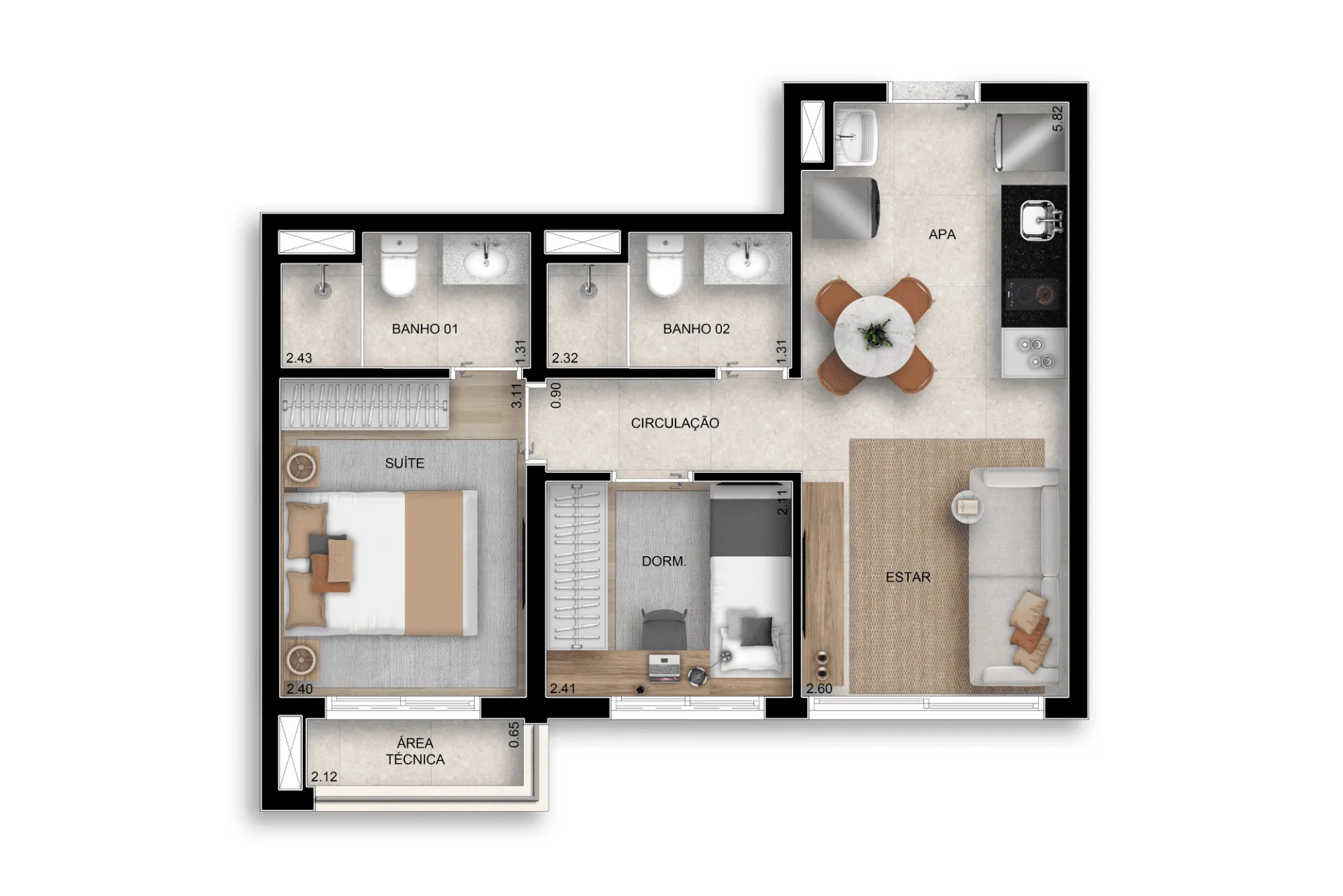 Planta do Bosque Santa Cruz Home Spaces em Alto do Ipiranga — 2 dormitórios, 45 m²