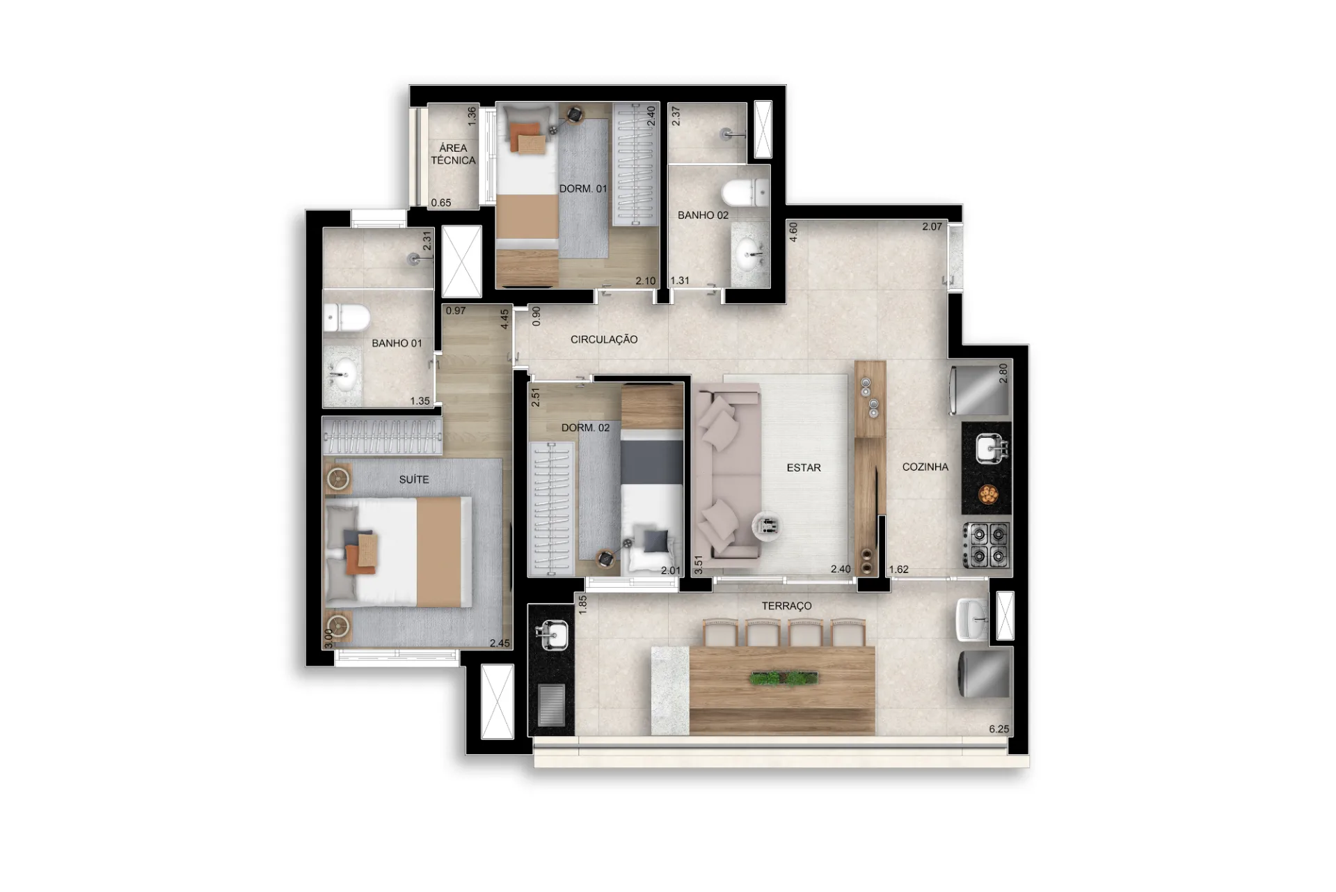 Planta do Bosque Santa Cruz Home Spaces em Alto do Ipiranga — 3 dormitórios, 67 m²