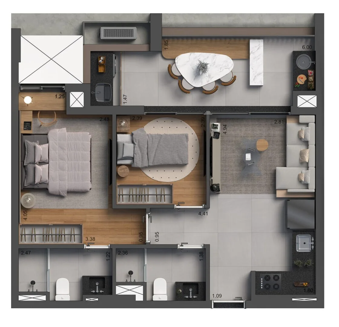 Planta do Botaní em Pompéia — 2 dormitórios – 60 m²