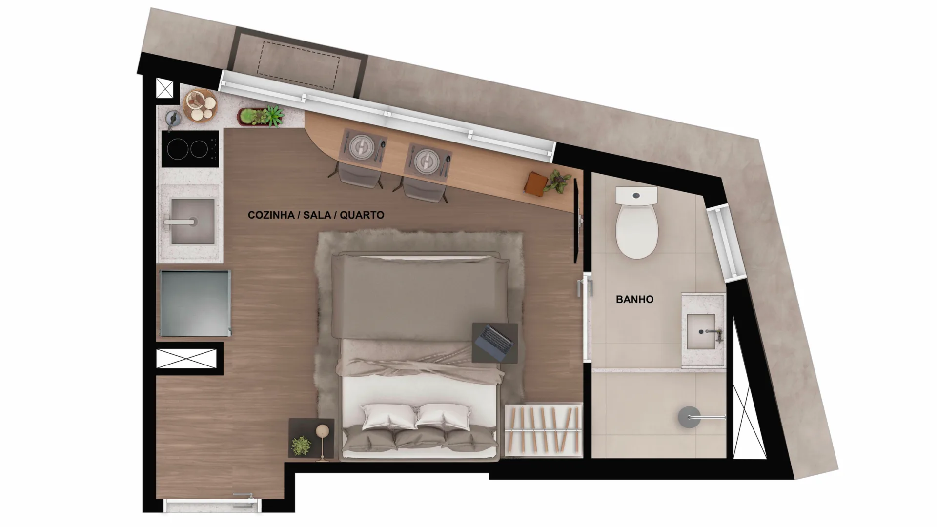 Planta do Bracon Vista Augusta em Bela Vista — 1 dormitório – 17 m² Studio