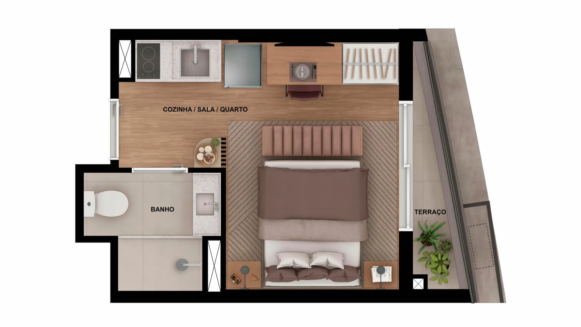 Planta do Bracon Vista Augusta em Bela Vista — 1 dormitório – 18,46 m² Studio