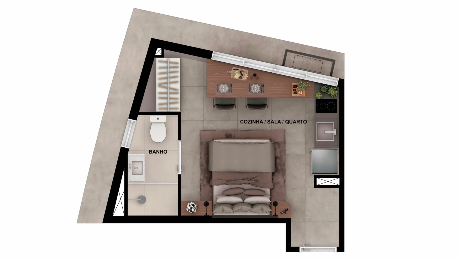 Planta do Bracon Vista Augusta em Bela Vista — 1 dormitório – 20,45 m² Studio