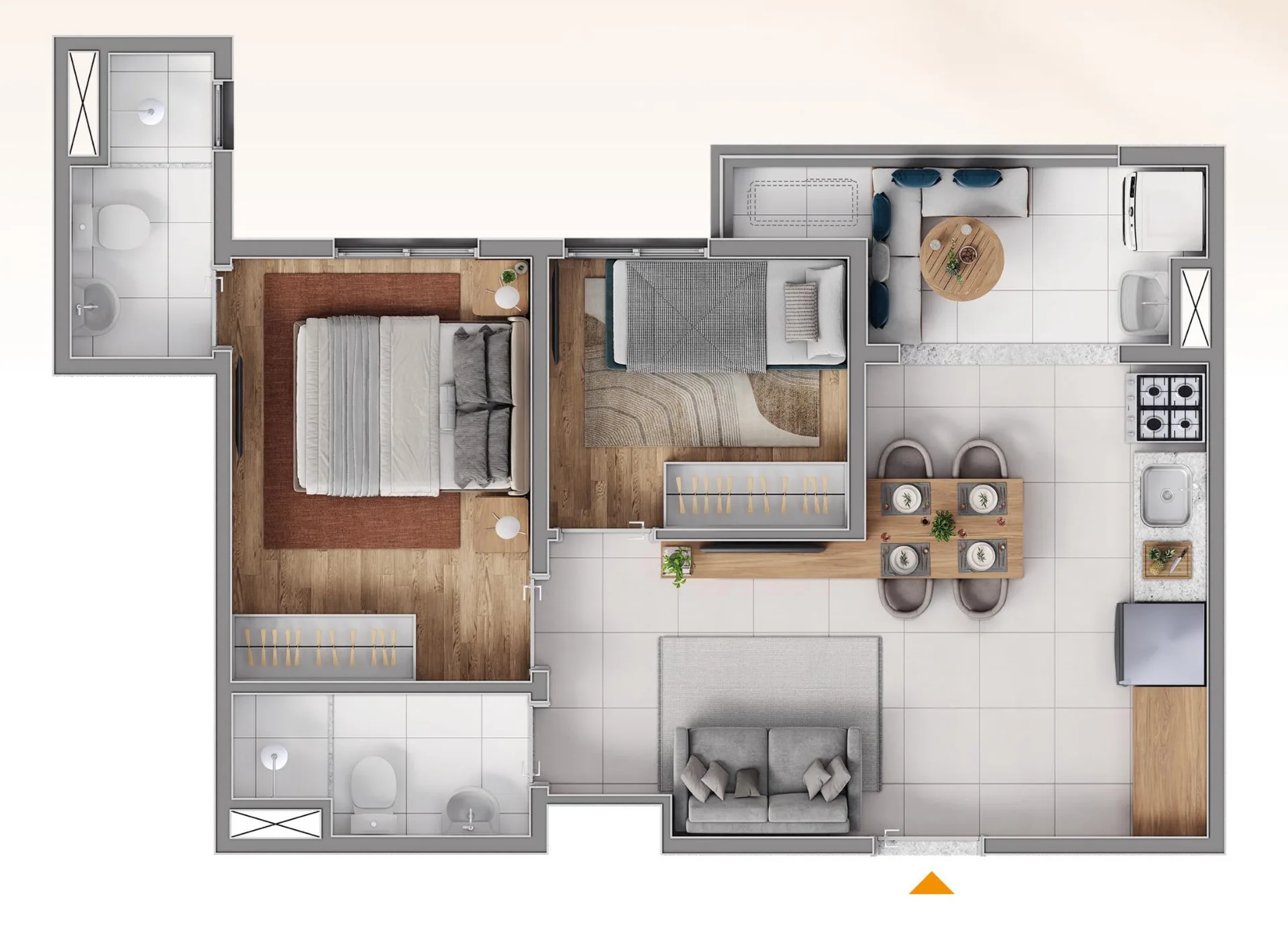 Planta do Brisas da Praça em Cidade Patriarca — 2 dormitórios, 46 m²
