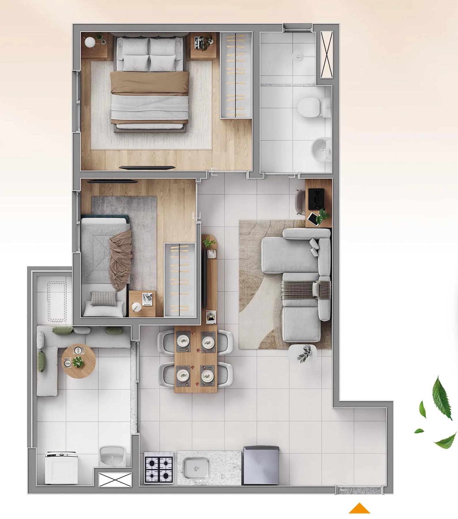 Planta do Brisas da Praça em Cidade Patriarca — 2 dormitórios, 48 m²