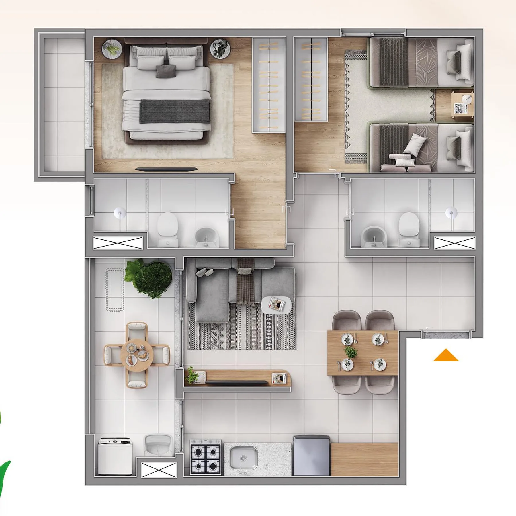 Planta do Brisas da Praça em Cidade Patriarca — 2 dormitórios, 54 m²