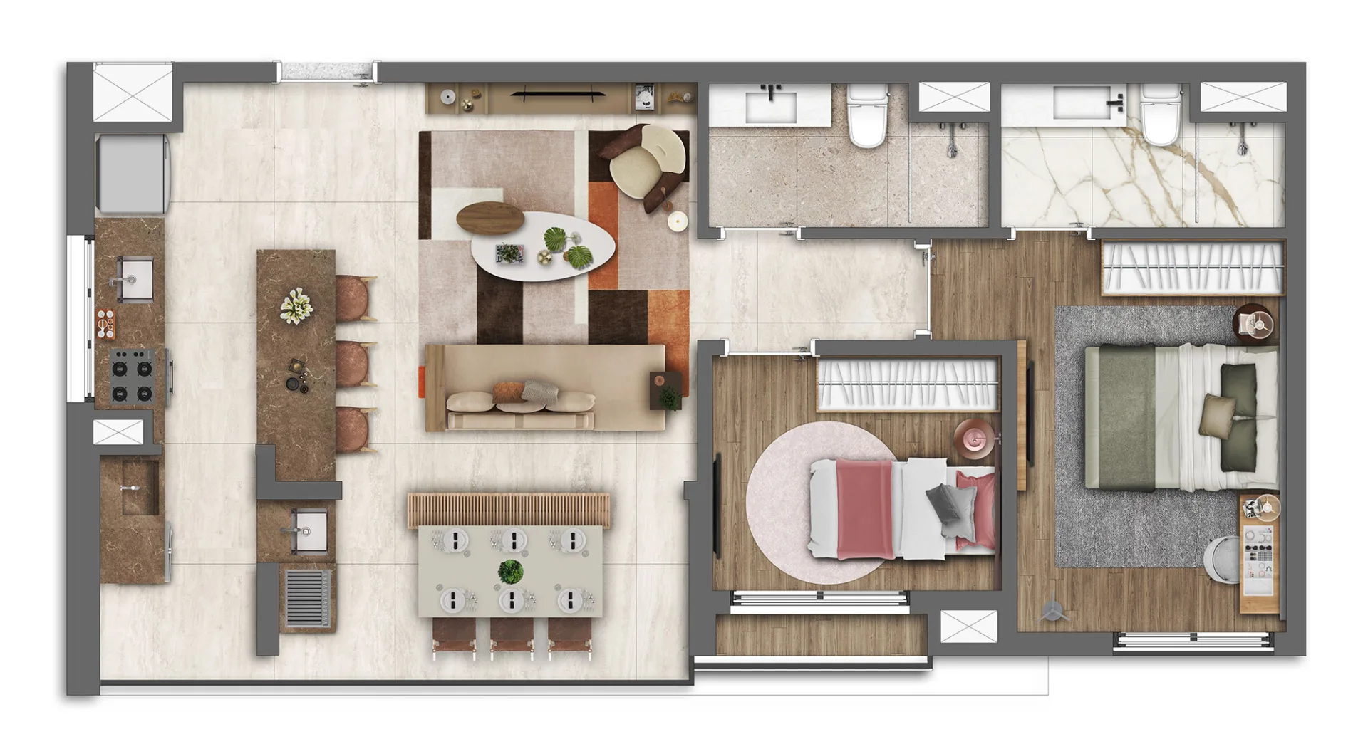 Planta do Brooklin Noventa Living em Brooklin — 2 dormitórios – 66,95 m²