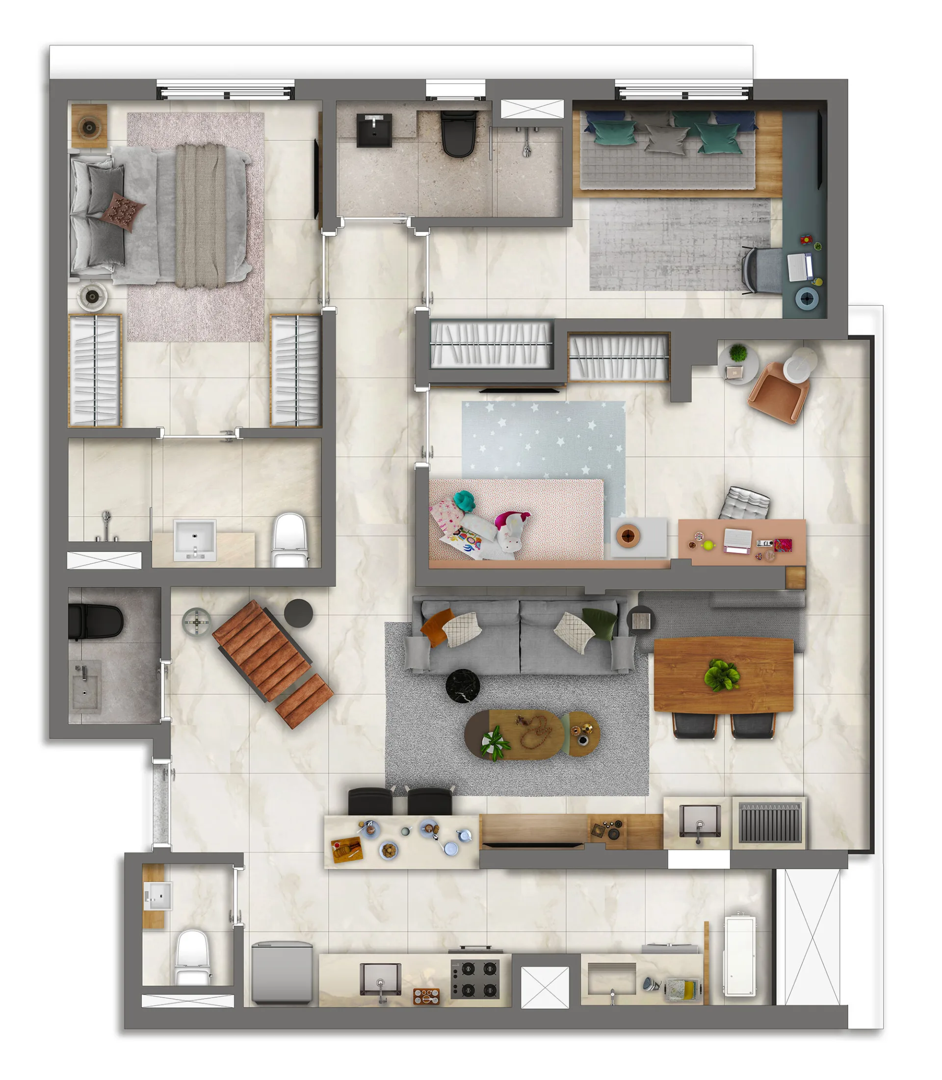 Planta do Brooklin Noventa Living em Brooklin — 3 dormitórios – 91,65 m²