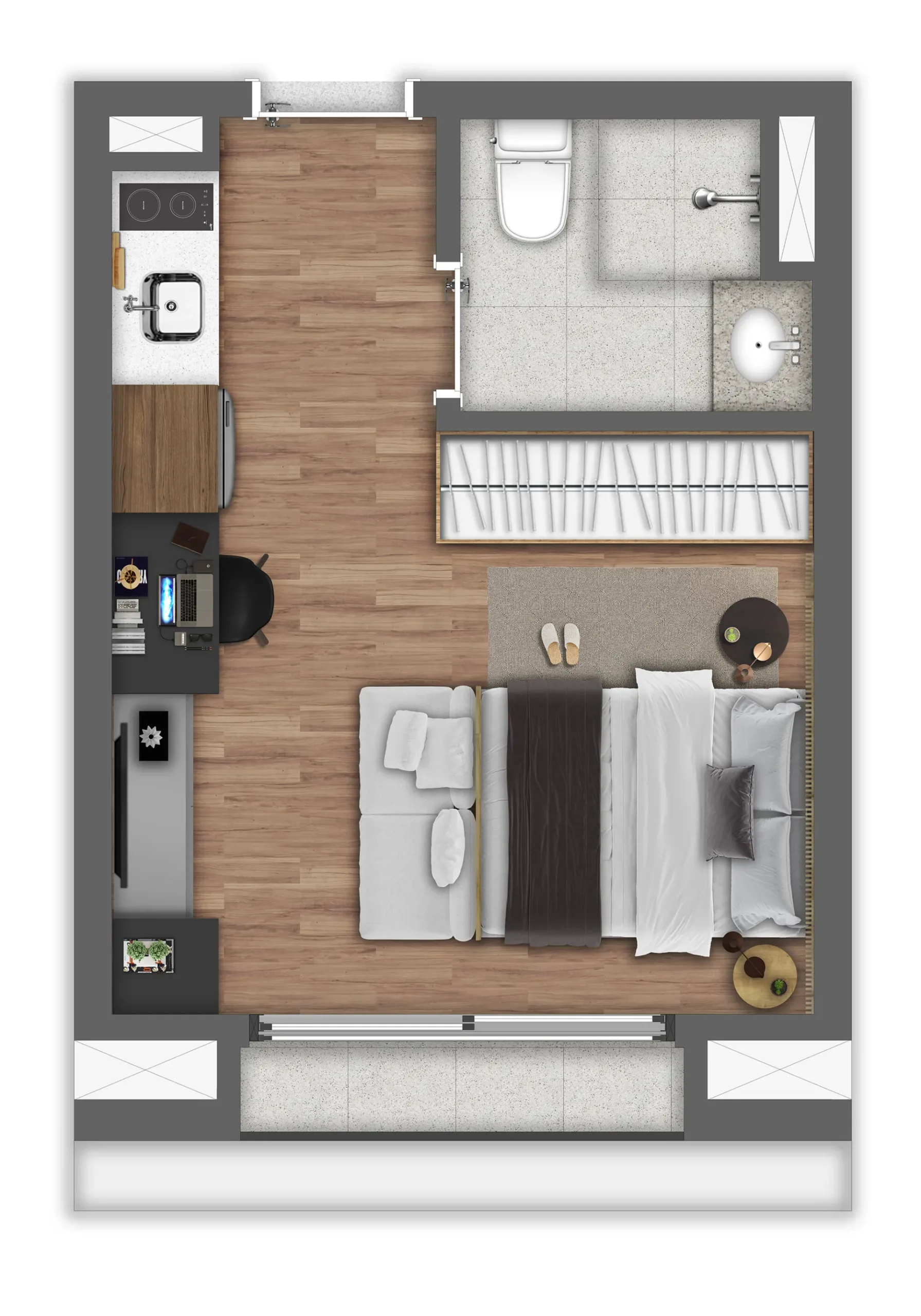 Planta do Brooklin Noventa Stay em Brooklin — 1 dormitório – 22,56 m² Studio
