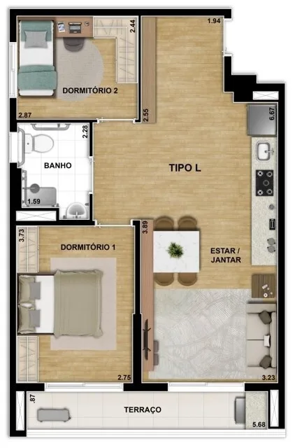 Planta do C290 — 2 dormitórios – 64,24 m²