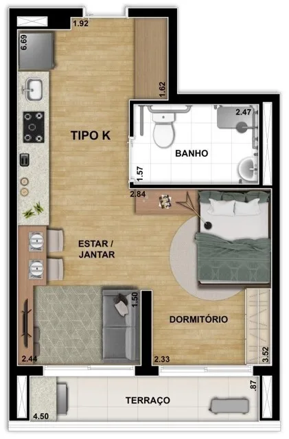 Planta do C290 — 1 dormitório – 40,31 m² Studio