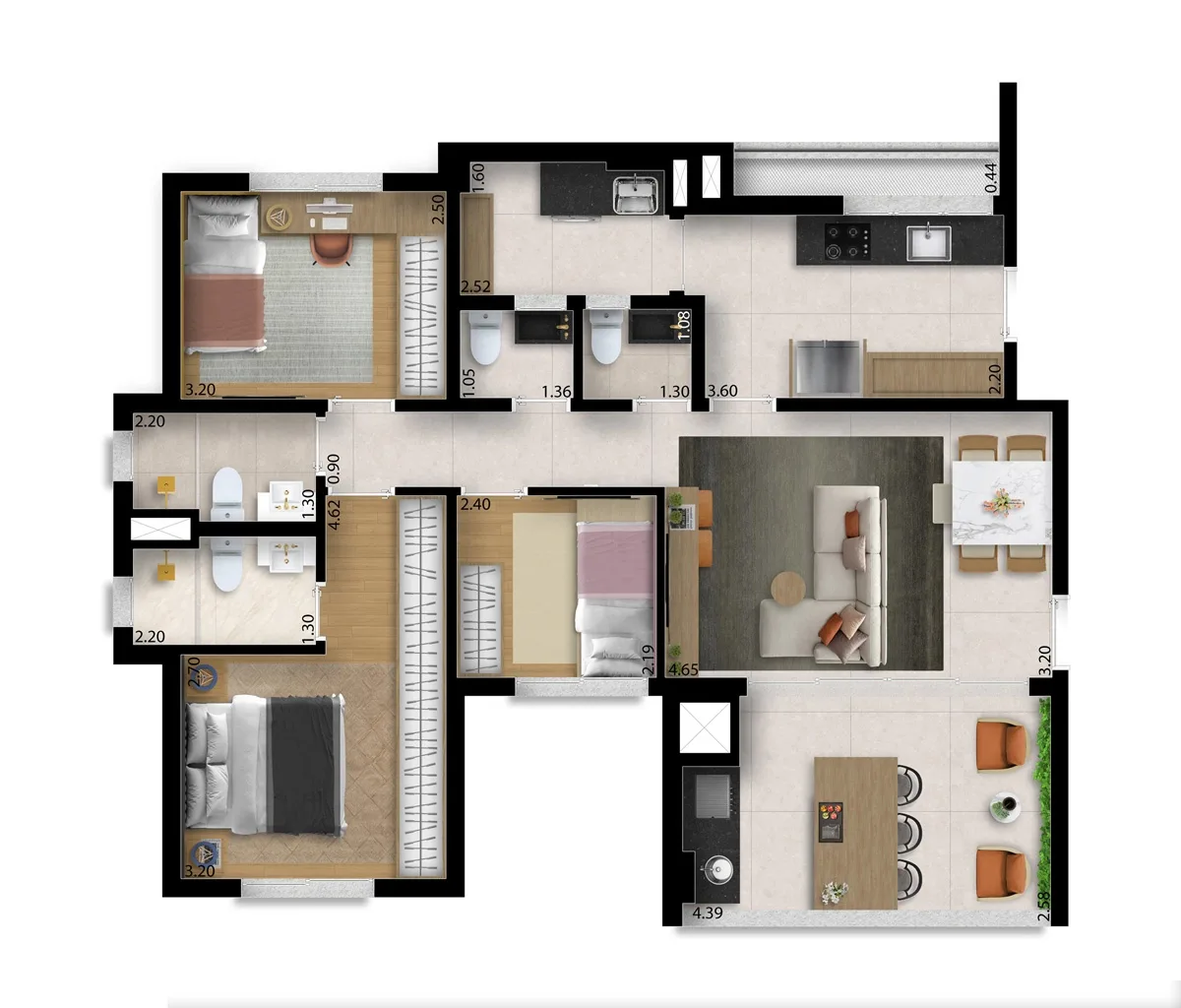 Planta do Cabral 170 em Pinheiros — 3 dormitórios, 94 m²